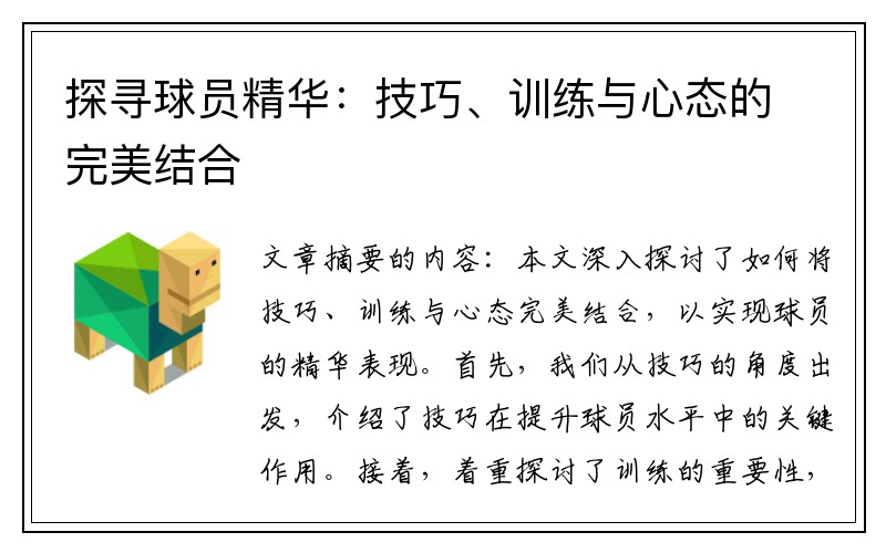 探寻球员精华：技巧、训练与心态的完美结合