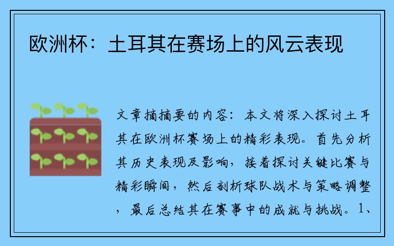 欧洲杯：土耳其在赛场上的风云表现