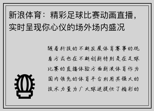 新浪体育：精彩足球比赛动画直播，实时呈现你心仪的场外场内盛况